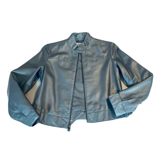 NINE WEST Women's Silver Real Leather Full Zip up Jacket Size 10 - Picture 2 of 10